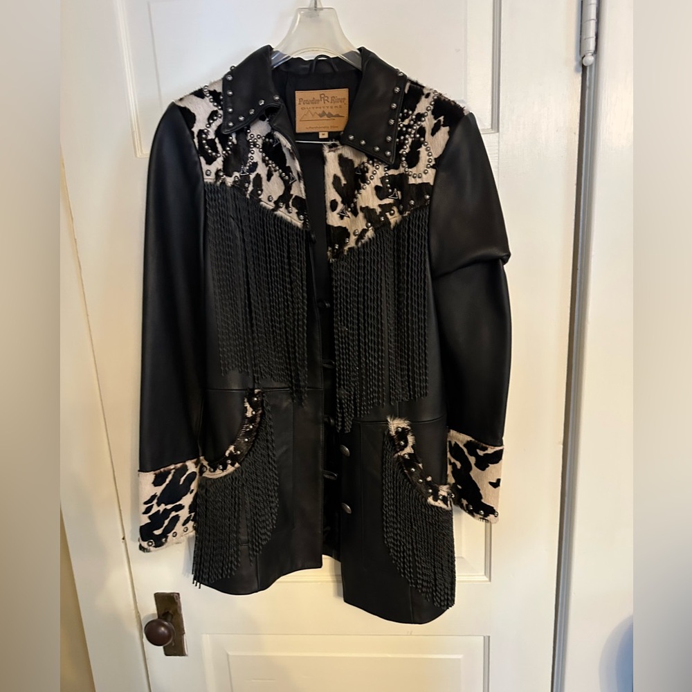 Power River/Panhandle Slim Leather Fringe & Cowhide Jacket with Silver Conchos
